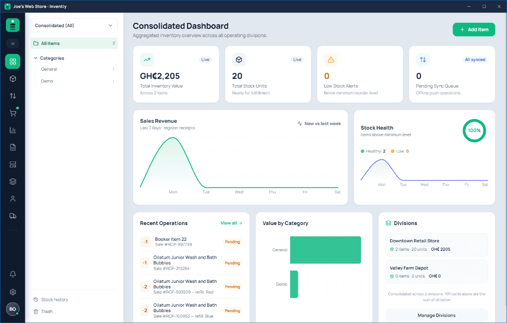 Invently Desktop Consolidated Dashboard